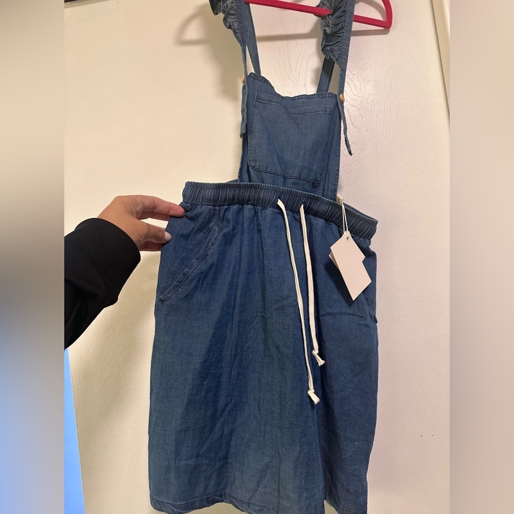 Blue Sleeveless overalls Dress with Drawstring size 8 years. Nwt